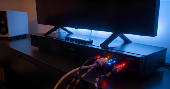 Cabo para home theater de alta qualidade Sparflex instalado em sistema de som residencial.